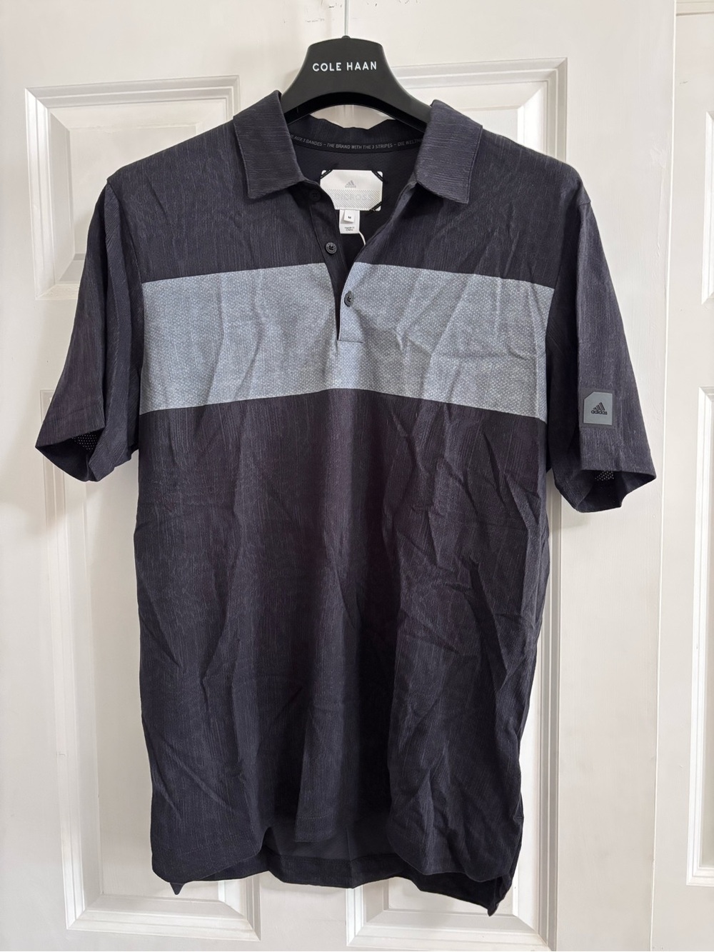 NWT Adidas Men’s Black Polo with Light Gray Chest Band